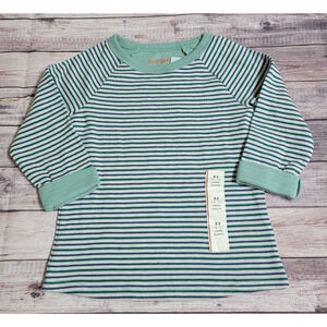 Cat & Jack Double-Knit Long Sleeve Shirt Girls Size XS (4/5) Ocean Green Stripes